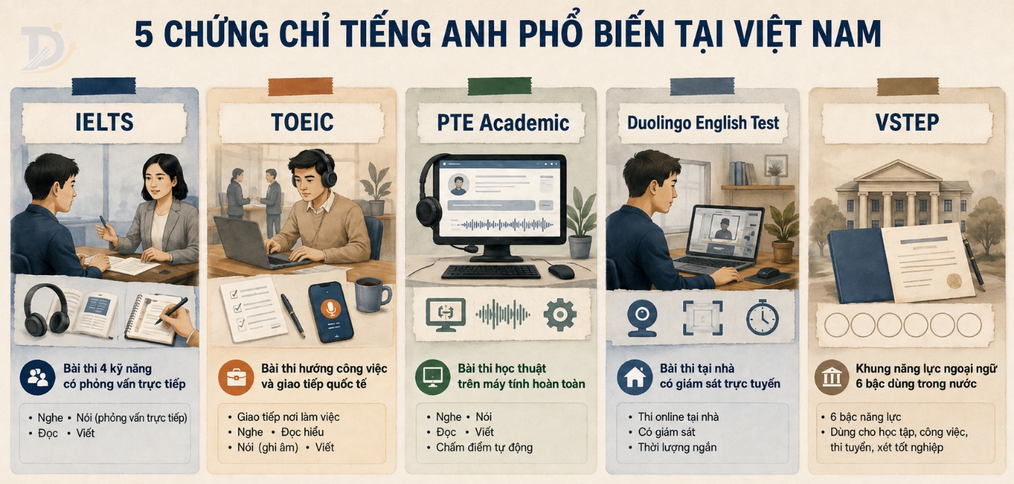 Năm chứng chỉ phổ biến ở Việt Nam mỗi loại bốn dòng