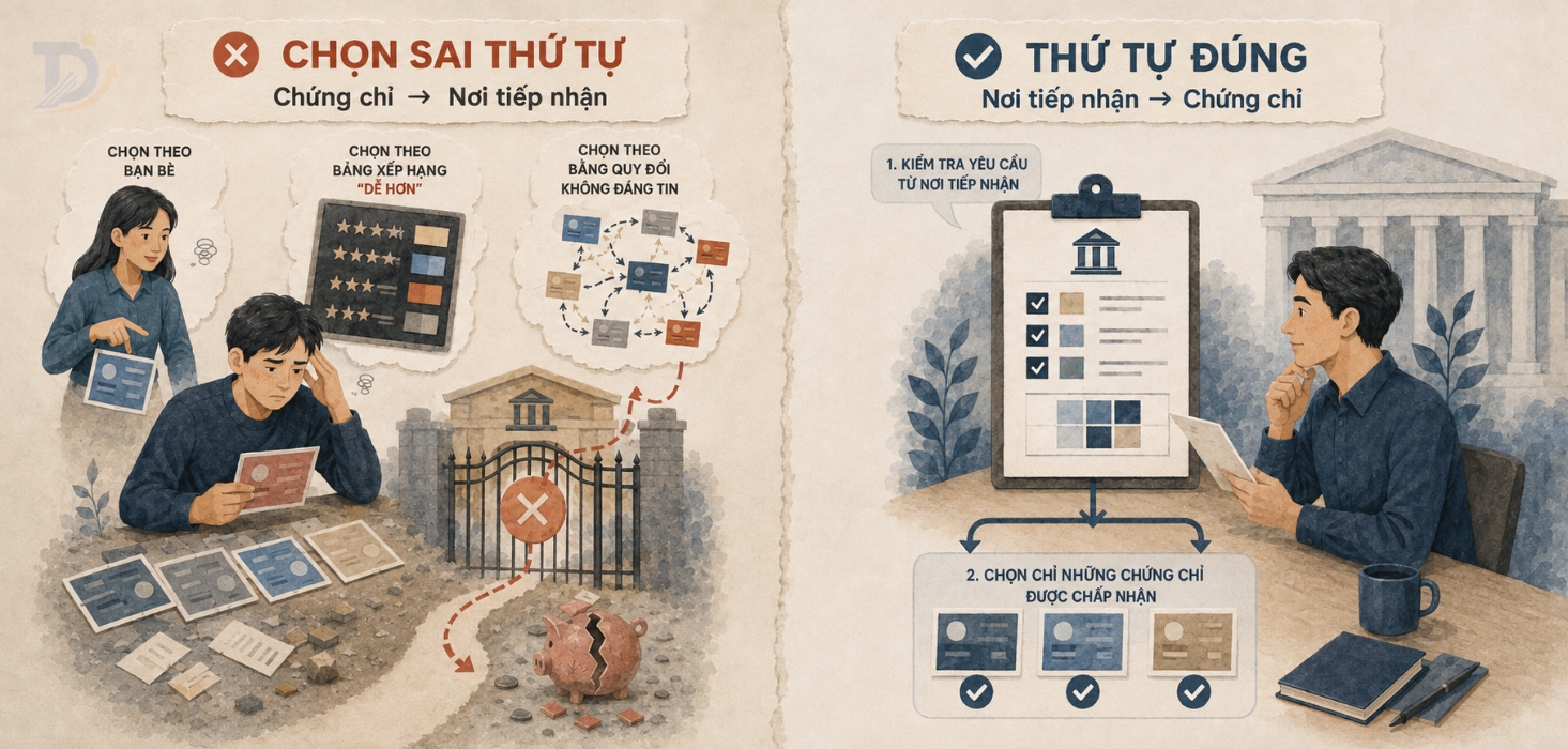 chọn chứng chỉ trước khi biết nơi tiếp nhận yêu cầu gì
